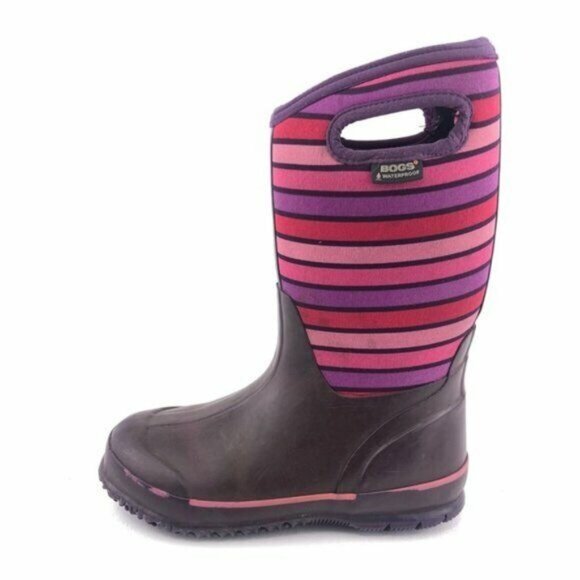 Bogs Classic Stripes Rain Snow Boots Kids 4 - Picture 1 of 12